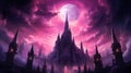 Dark Gothic Cathedral\'s Magic Energy Emanation With Pastel Goth Colors. Generative AI