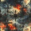 Dark Gothic Fantasy Seamless Pattern with Fire and Destruction Royalty Free Stock Photo