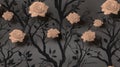 Dark gothic thorn branches with subtle roses in a seamless repeating pattern. Isolated on a solid charcoal grey Royalty Free Stock Photo