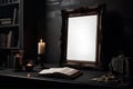 Dark gothic vertical frame mockup on the table with candles