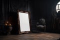 Dark gothic vertical frame mockup on wood floor