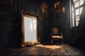 Dark gothic vertical frame mockup on wood floor Royalty Free Stock Photo