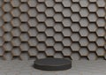 Dark graphite gray, black and white 3D rendering product display podium luxurious golden honeycomb abstract background with Royalty Free Stock Photo