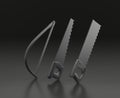 Dark gray back saw, hand saw and tree saw on black background, single color workshop tool, 3d rendering Royalty Free Stock Photo