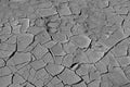 Dark gray background of dry cracked earth in the desert of Israel. Concept: no rain, drought, dry winds, global warming. Textured Royalty Free Stock Photo