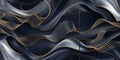 Dark gray background with flowing waves and golden lines, three panels, dark gray gradient, hyper-realistic details