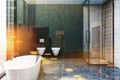 Dark gray bathroom interior, toilets toned Royalty Free Stock Photo