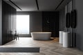 Dark gray bathroom, tub and sink, side view Royalty Free Stock Photo