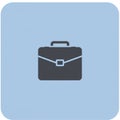 Dark gray briefcase icon centered on a light blue background with rounded corners. Th Royalty Free Stock Photo