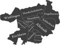 Dark gray tagged districts map of HEIDELBERG, GERMANY