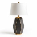 Dark Gray And Gold Table Lamp With Leatherhide Style And Multifaceted Geometry