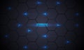 Dark gray hexagonal technology abstract background wit blue bright energy flashes. Royalty Free Stock Photo