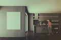 Dark gray kitchen, bar and window, poster blur Royalty Free Stock Photo