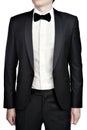 Dark gray mens evening dress, blazer, white shirt, bow tie. Royalty Free Stock Photo