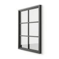 Dark Gray Modern Window Frame with Six Panes on a White Wall glass Royalty Free Stock Photo