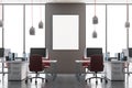 Dark gray office interior, red chairs, poster Royalty Free Stock Photo