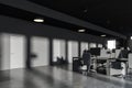 Dark gray open space office with doors Royalty Free Stock Photo