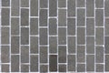 Dark gray paving slabs as background with snow stipes between blocks top view closeup Royalty Free Stock Photo