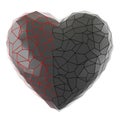 Dark gray plastic heart with black and red veins. 3D rendering