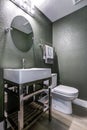 Dark Gray powder room with chrome washstand