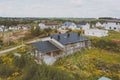 dark gray roof of an industrial building made of metal. Corrugat