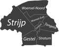 Dark gray tagged districts map of EINDHOVEN, NETHERLANDS