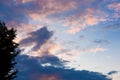 Stratocumulus clouds during susnset with jest airplane streak