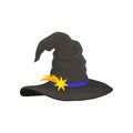 Dark gray wizard hat. Vector illustration on white background. Royalty Free Stock Photo