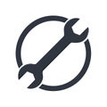 Dark gray wrench tool icon symbolizing settings service repair and maintenance within a circular design element Royalty Free Stock Photo