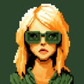 Dark Green And Amber: Aggressive Digital Illustration Of A Woman In Pixel Art