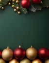 Dark green background gold and red balls at the bottom Royalty Free Stock Photo