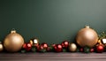 Dark green background gold and red balls at the bottom Royalty Free Stock Photo