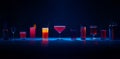 On a dark green background under hard light, a collection of strong alcoholic drinks and aperitifs is displayed with bar Royalty Free Stock Photo