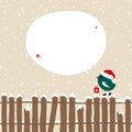 Dark Green Bird With Gift On Fence Christmas Speech Bubble Beige Royalty Free Stock Photo