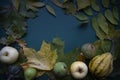 Dark green blue autumn top view background frame