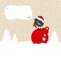 Dark Green Christmas Bird On Bauble Speech Bubble Snow Beige