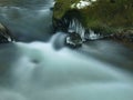 Dark green cold water of mountain stream in winter Royalty Free Stock Photo