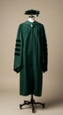 Dark Green Doctoral Graduation Gown and Cap on Mannequin Royalty Free Stock Photo