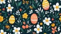 Dark Green Easter Egg and Floral Seamless Pattern Royalty Free Stock Photo