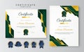 Dark green and gold certificate of achievement border template with luxury badge and modern line pattern. For award, business, and Royalty Free Stock Photo