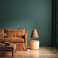 Dark green home interior with old retro furniture Royalty Free Stock Photo