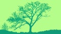Dark Green Landscape with Gnarly Tree Silhouette, vector design Generative AI Royalty Free Stock Photo