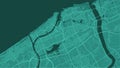 Dark green Niigata city area vector background map, roads and water illustration. Widescreen proportion, digital flat design