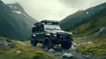 Dark green off-road car in the mountains Royalty Free Stock Photo