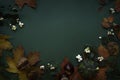 Dark green red autumn top view background frame