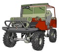 Dark green and red sand buggy with grey tiers vector illustration