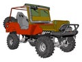 Dark green and red sand buggy with grey tiers vector illustration