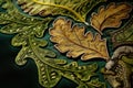 Dark green velvet lined with golden oak leaves