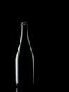 Dark green wine bottle, on black background. Minimalistic.