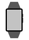 A dark grey black modern digital fitness tracking wrist watch white backdrop Royalty Free Stock Photo